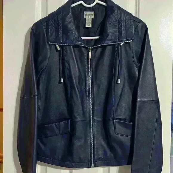 Chico’s genuine leather jacket coat blue leather soft size 0 small/medium - Picture 1 of 11